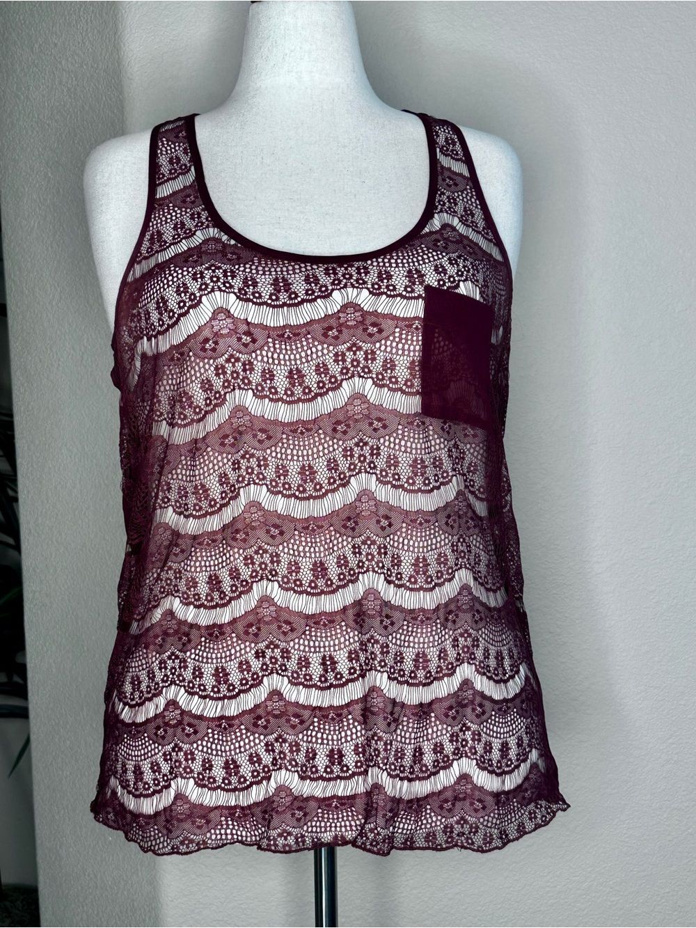Iris Sheer Lace Camisole in Burgundy